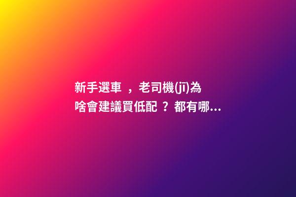 新手選車，老司機(jī)為啥會建議買低配？都有哪些玄機(jī)？